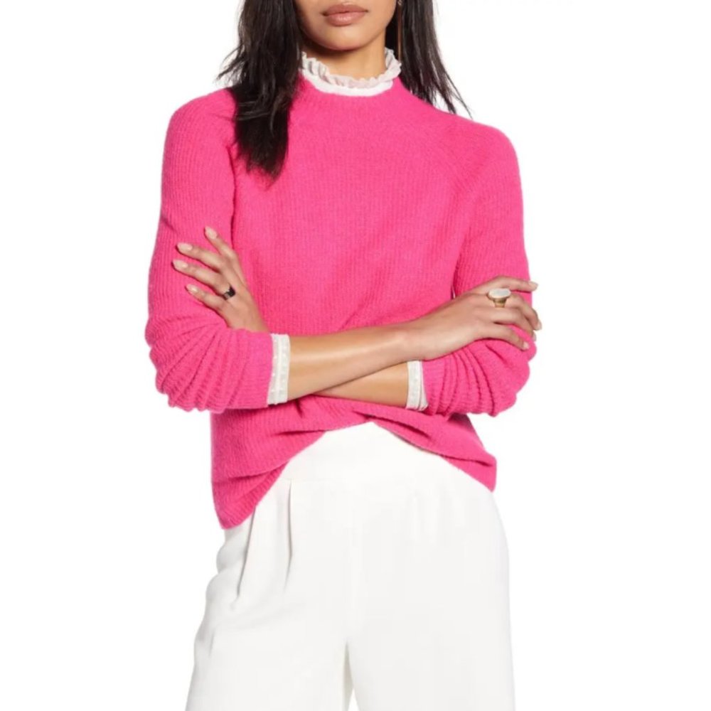Halogen Mock Neck Sweater in Hot Pink